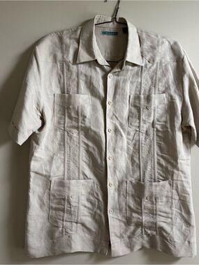 Cubavera Linen-Blend Short-Sleeve Guayabera in Cream